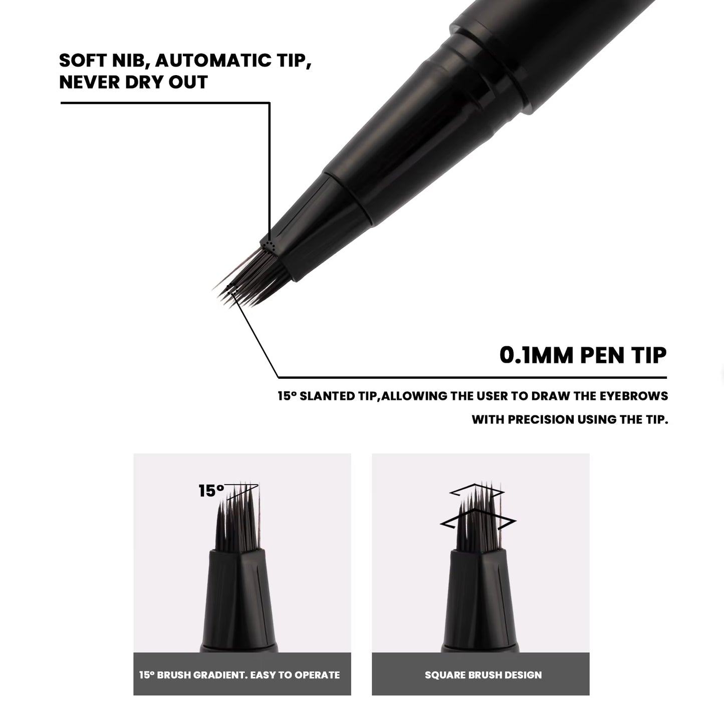 Angled Eyebrow Pencil with 15 Degree Tip Offers Smooth Application Hairlike Results Square Brush Custom and Wholesale