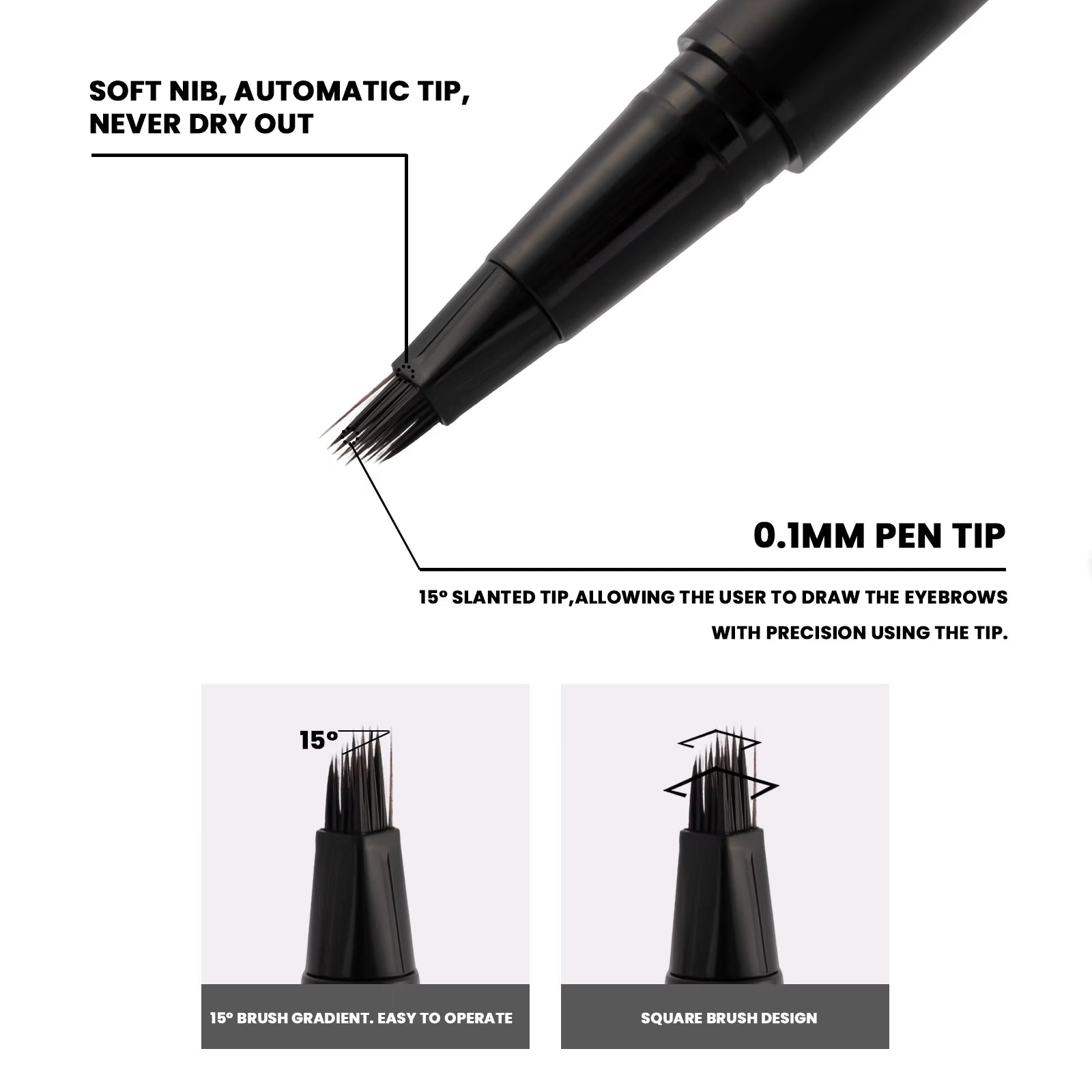 Angled Eyebrow Pencil with 15 Degree Tip Offers Smooth Application Hairlike Results Square Brush Custom and Wholesale